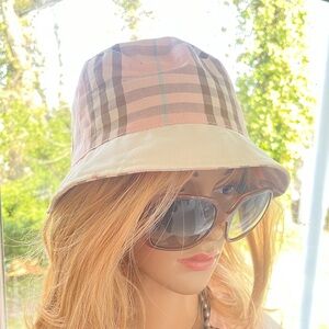 Burberry Pink Plaid and Beige Brim Bucket Hat